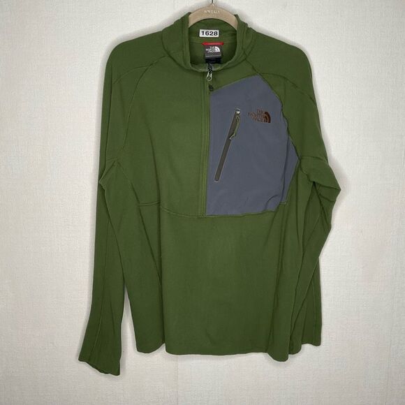 THE NORTH FACE Sweatshirt Mens XL Green 1/2 Zip Fleece Pullover Base Layer Shirt - Picture 1 of 8